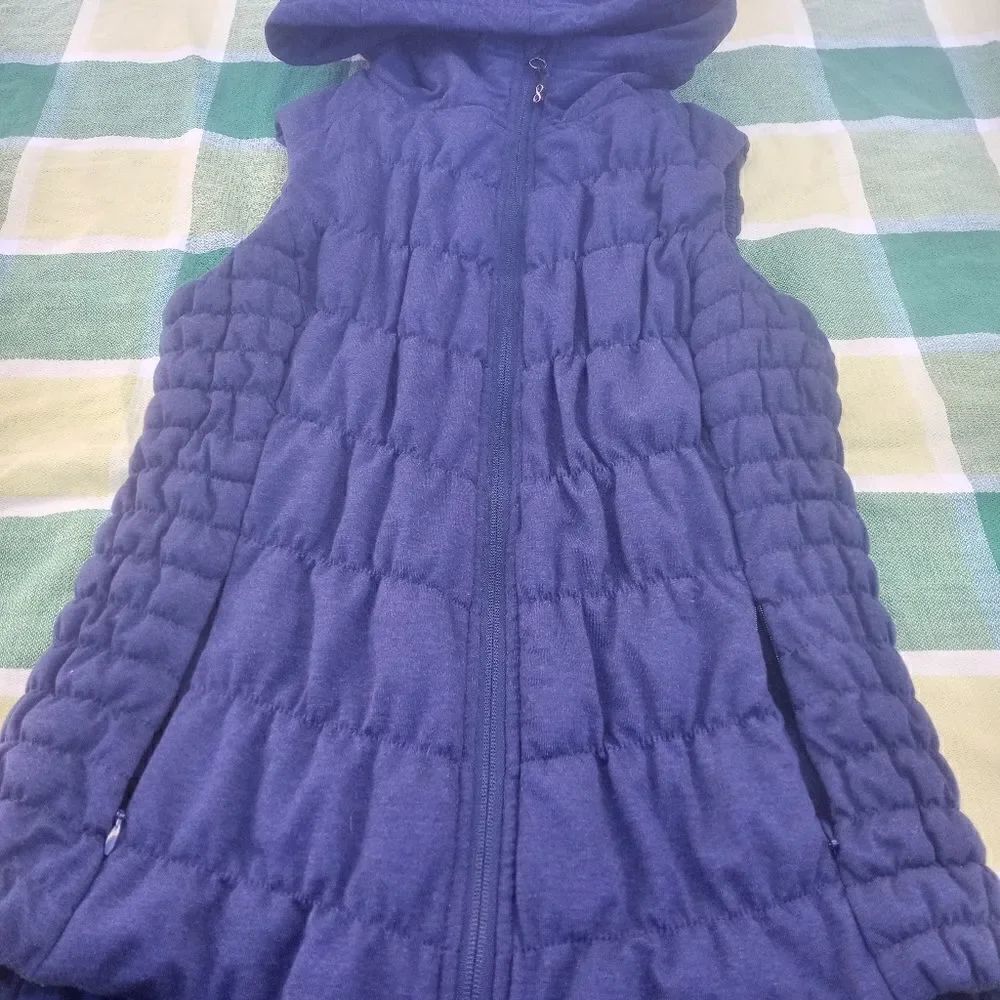 Be By Blanc Noir Blue Quilted Down Full Zipper Puffer Vest Hood Hooded Women's M